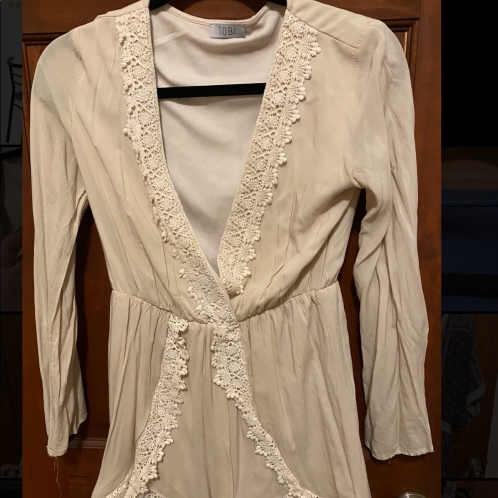 Cream Colored Deep V-Neck Tobi Romper